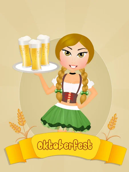 Oktoberfest girl with beer — Stock Photo, Image