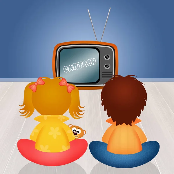 Children watching cartoon — Stock Photo, Image