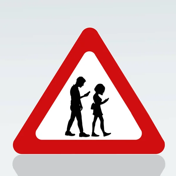 Proibição de andar com smartphone no sinal da estrada — Fotografia de Stock