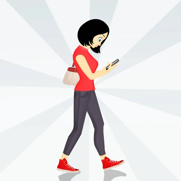 Lány séta a smartphone — Stock Fotó