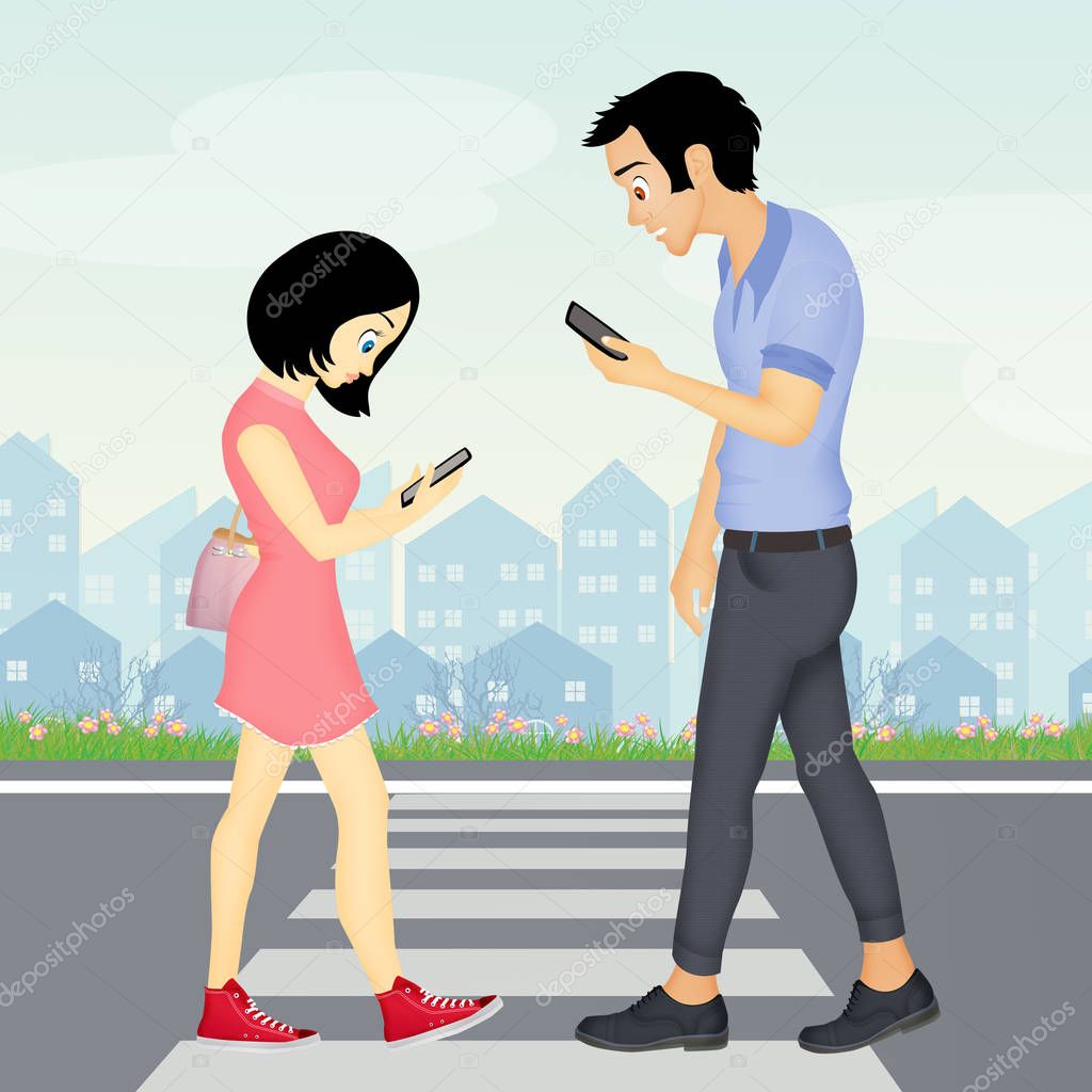 Personas caminando con smartphone en cruce peatonal Ilustración de archivo  de ©adrenalina #164129780, image size:1024x1024