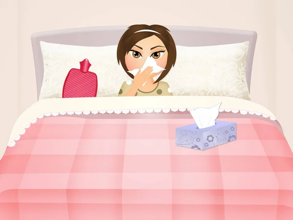 Chica con un resfriado en la cama —  Fotos de Stock