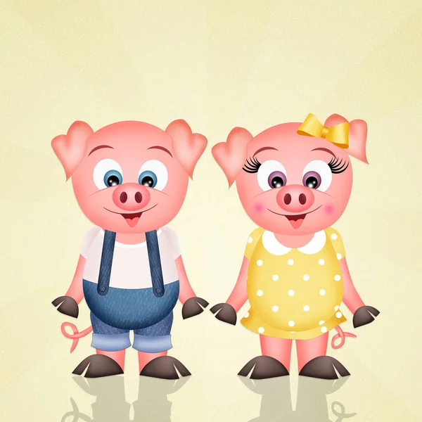 Смешная парочка свиней — стоковое фото