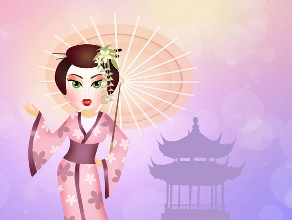 Geisha con ombrello — Foto Stock