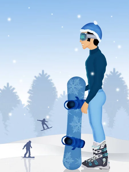 Homme avec snowboard en hiver — Photo