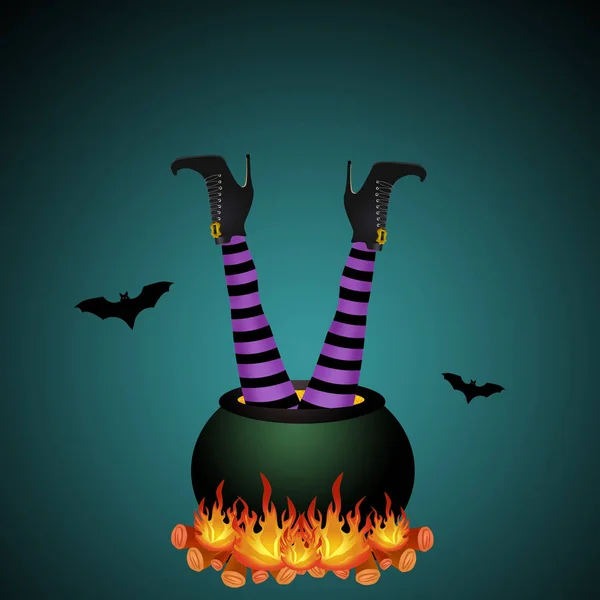 Halloween boszorkány a Pot cipő — Stock Fotó