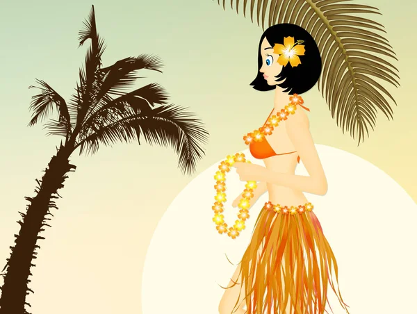 Hawaiian girl with garland — Stock Photo, Image