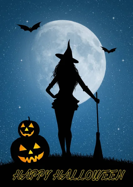 Strega di Halloween nella notte — Foto Stock