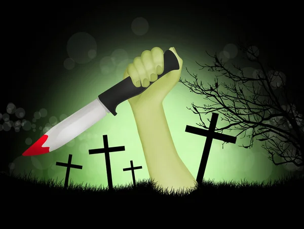 Hand van de man met mes op het kerkhof — Stockfoto
