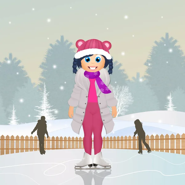 女孩在冰上滑冰 — 图库照片