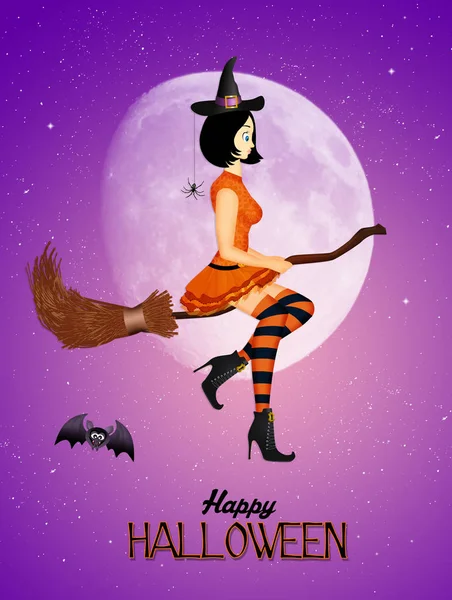 Halloween cadı süpürge üzerinde