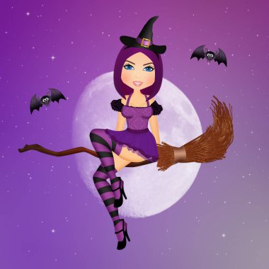 Halloween cadı süpürge üzerinde