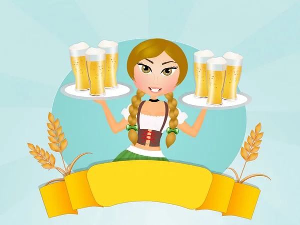 Oktoberfest ragazza con birra — Foto Stock