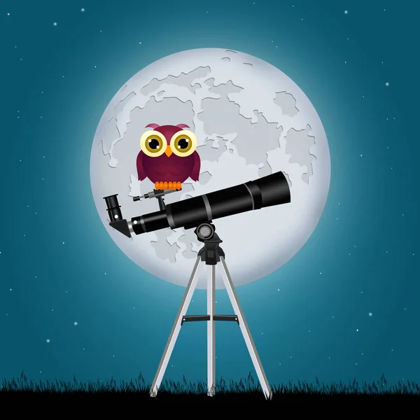 Funny owl on telescope — Stock Photo, Image