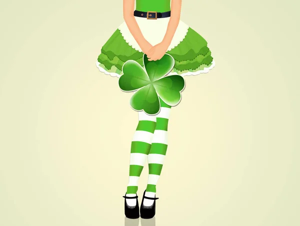 Girl Saint patrick with four leaf clover — Stock Photo, Image