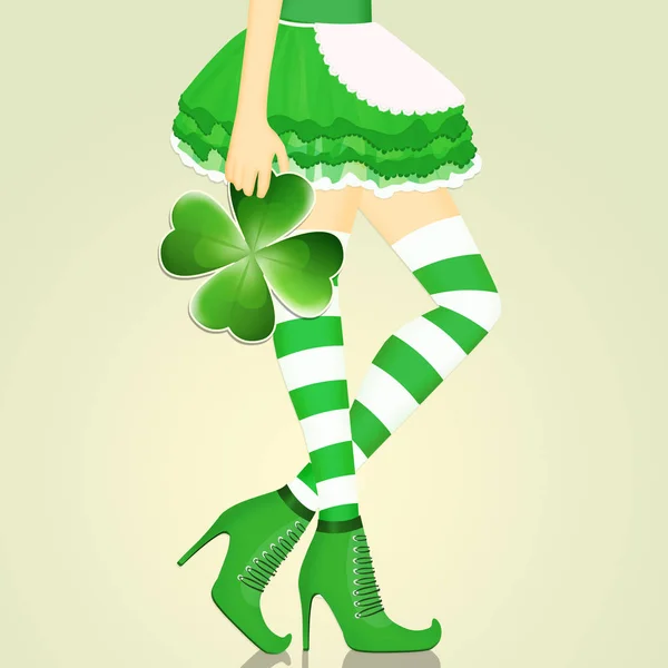 Girl Saint patrick with four leaf clover — Stock Photo, Image