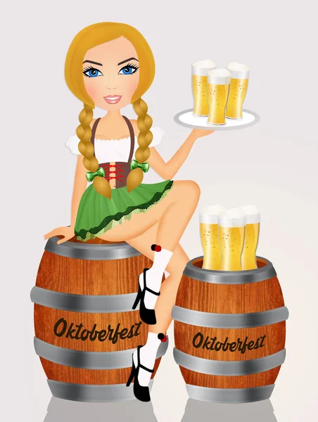 Oktoberfest girl with beer — Stock Photo, Image