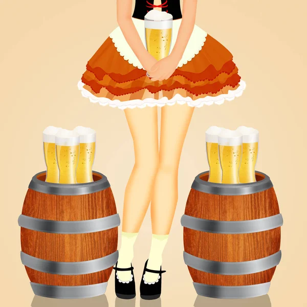 Oktoberfest女孩与啤酒 — 图库照片
