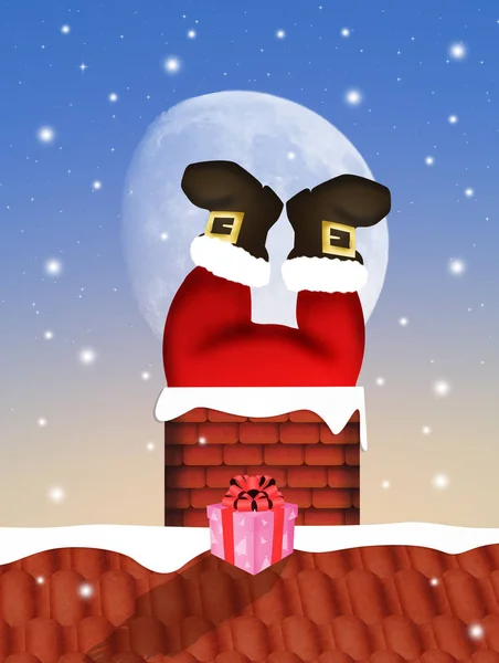 Санта Клаус в камине — стоковое фото
