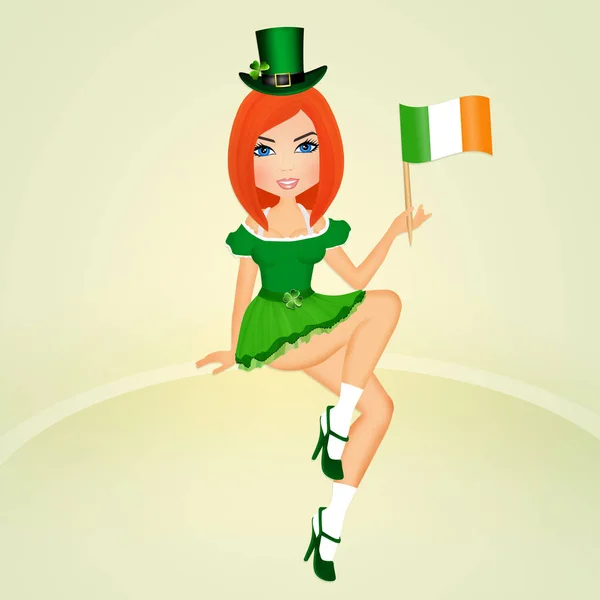 San Patrizio ragazza con bandiera irlandese — Foto Stock