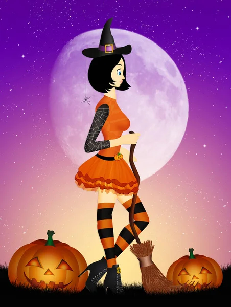 Süpürgeli cadılar bayramı cadısı