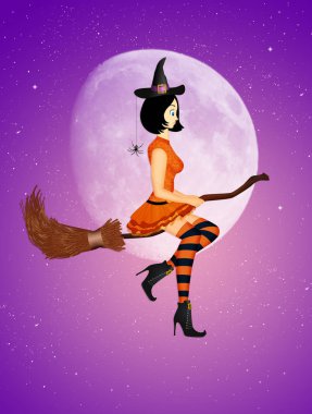 Halloween cadı süpürge üzerinde