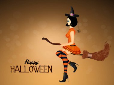 Halloween cadı süpürge üzerinde