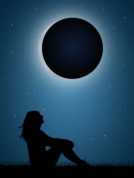 Flicka utseende eclipse — Stockfoto