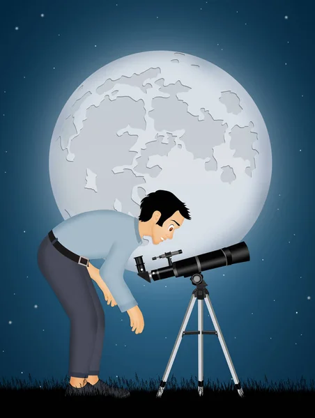 Hombre con telescopio — Foto de Stock