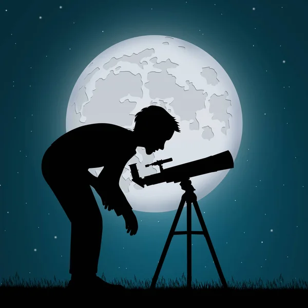 Hombre mira el cielo en el telescopio — Foto de Stock