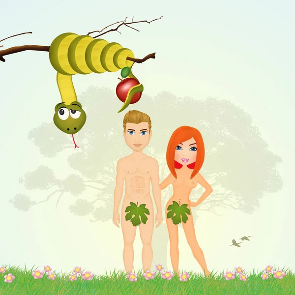 Адам и Ева в райском саду — стоковое фото