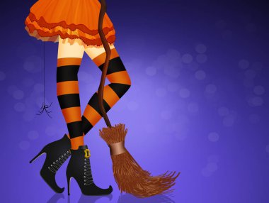 Tatlı kadın bacakları seksi Halloween cadı kostüm