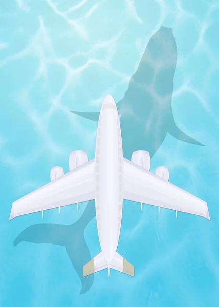 Самолет летит над морем — стоковое фото