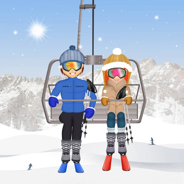couple on ski lift