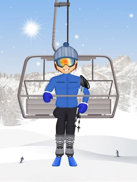 スキー場のリフトの男 — ストック写真
