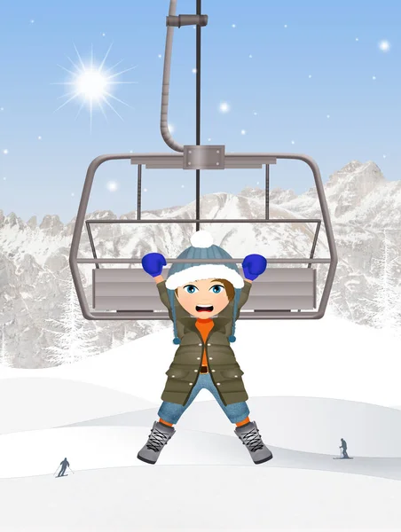 Child falls from the ski lift — Stock Photo, Image