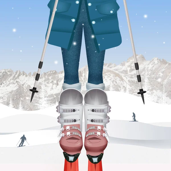 Chica esquiadora en invierno — Foto de Stock