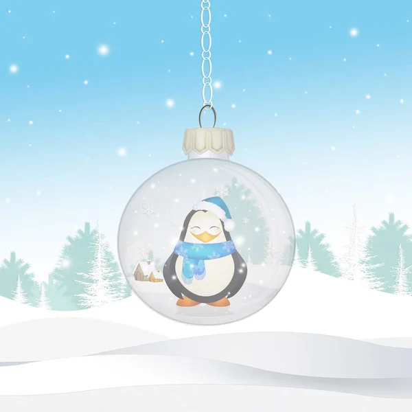 圣诞球与企鹅 — 图库照片