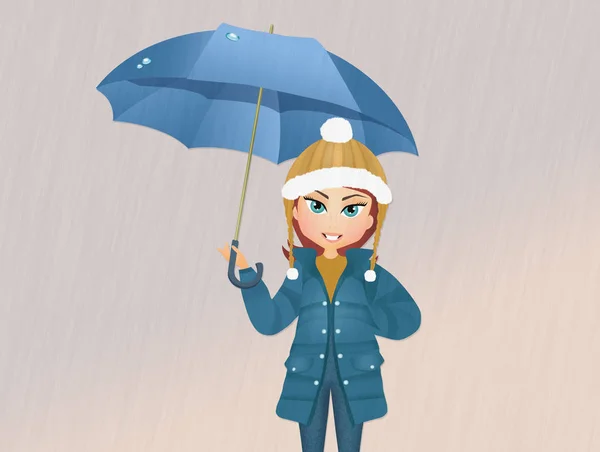 Meisje met paraplu in de regen — Stockfoto