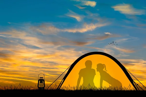 Camping at sunset — Stock Photo, Image