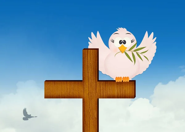 鸽子与橄榄十字上 — 图库照片