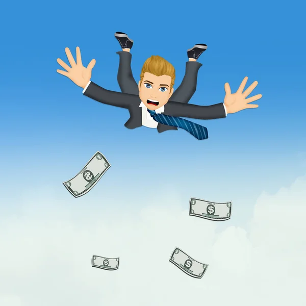 Бізнесмен стрибає у блакитному небі — стокове фото