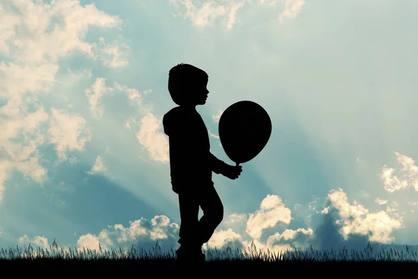 Barn med ballong siluett — Stockfoto