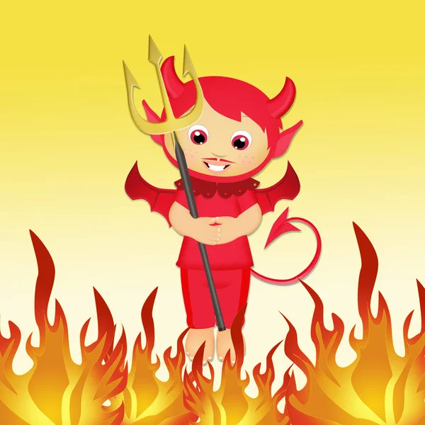 Ďábel mezi plameny pekla — Stock fotografie