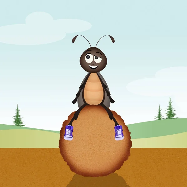 Dung beetle on poop ball — Stock Photo, Image