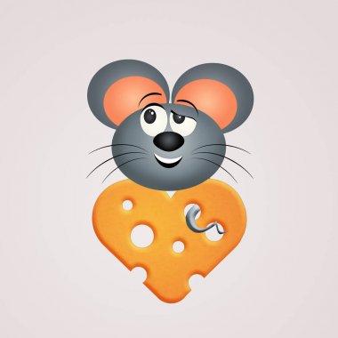 kalp şeklinde peynir dilim üzerinde fare