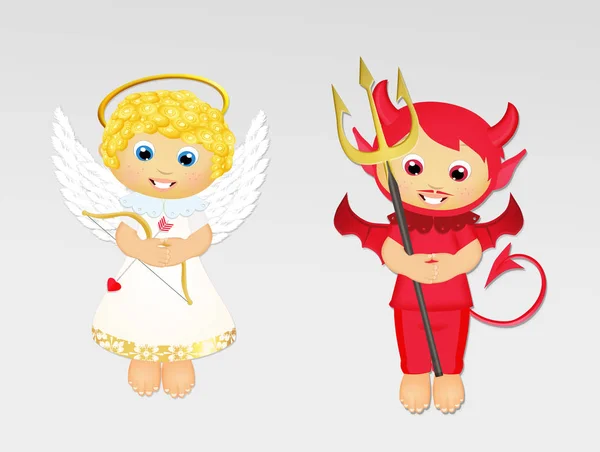 Anjo e diabo desenhos animados — Fotografia de Stock