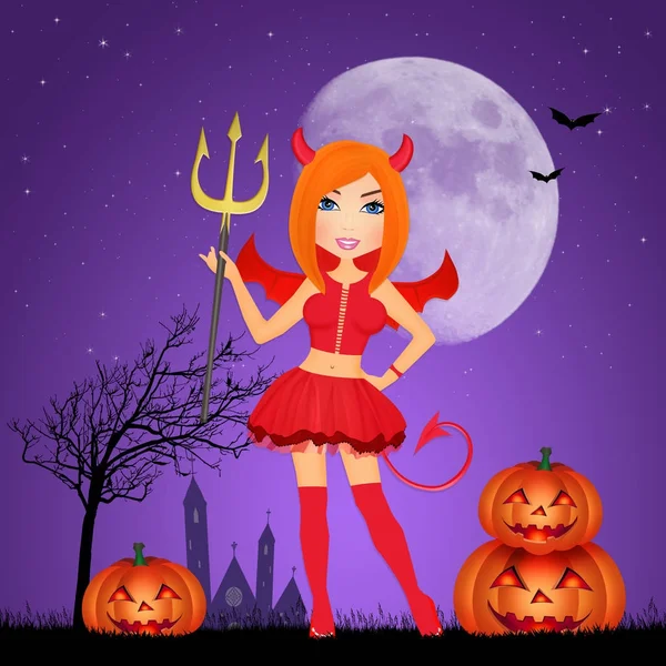 Ragazza del diavolo di Halloween — Foto Stock