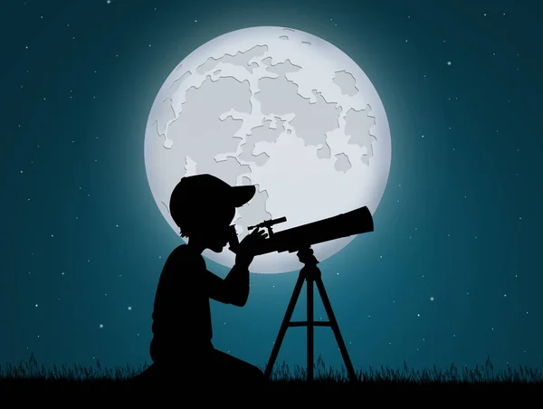Мальчик, посмотри в телескоп. — стоковое фото