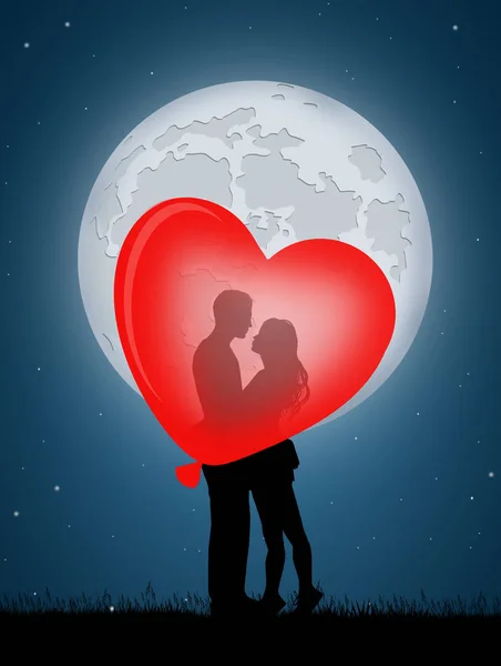 Couple baisers dans le coeur ballon — Photo